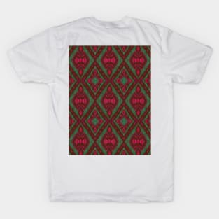 Ikat style geometric print magenta brown T-Shirt